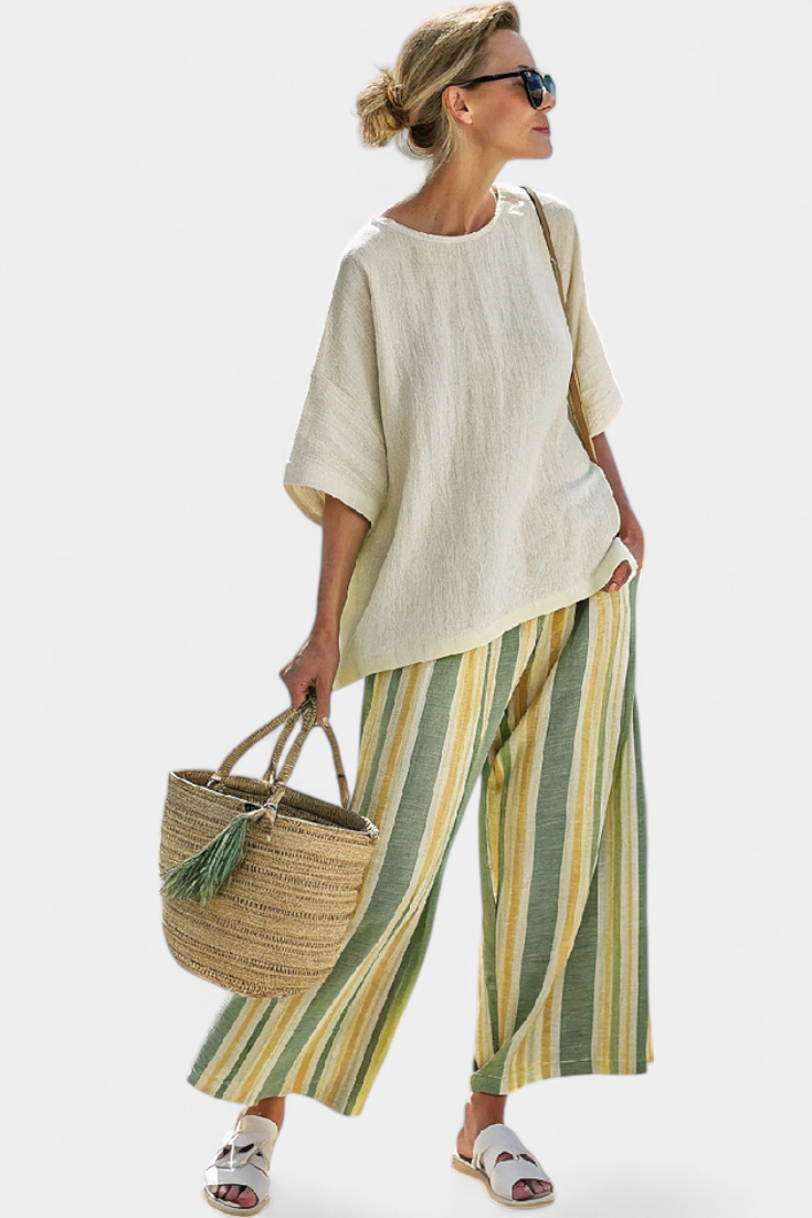 Iris | Sophisticated Top & Striped Linen Pants