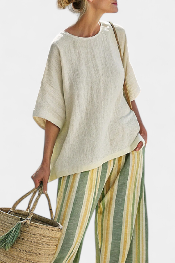 Iris | Sophisticated Top & Striped Linen Pants