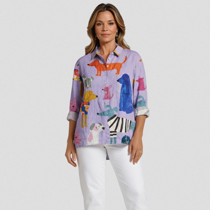 Coralie | Women's Dog  Art Print Casual  Shirt