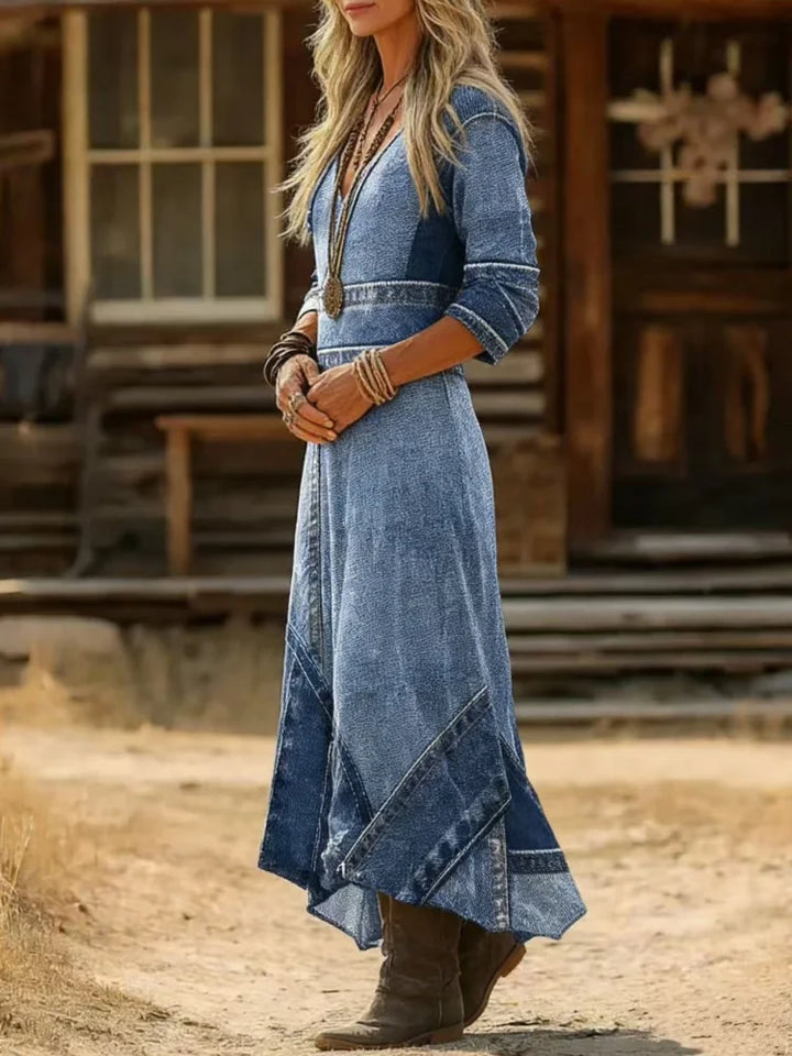 Savannah | Western Denim Patchwork Dress