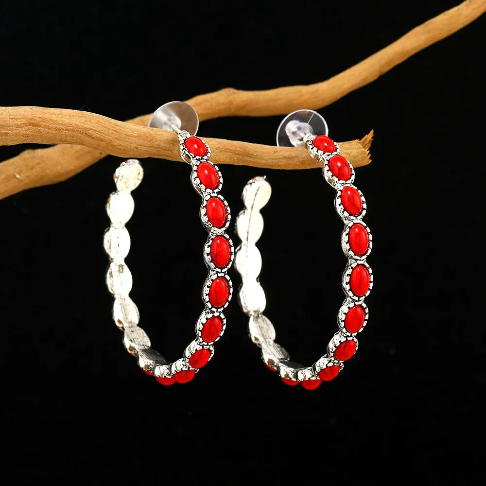 Vintage Oval Silver Hoop Earrings