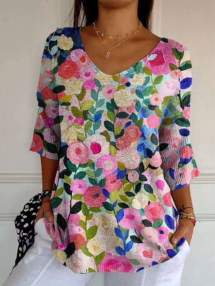 Lynn | Colorful Spring Floral Garden Printed Women's Casual Pullover Knit