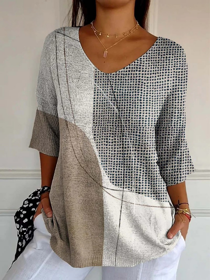 Melanie | Women's Abstract Geometric Pattern Art Print Casual Knit Pullover