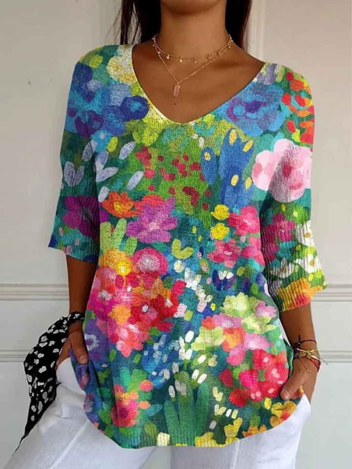 Paislee | Women's Vintage Lovely Floral Art Print Casual Pullover Knit