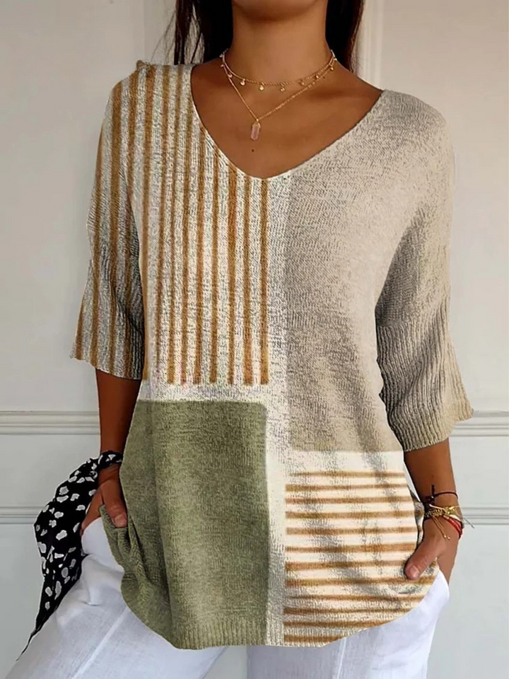 Nevaeh | Women's Abstract Geometric Pattern Art Print Casual Knit Pullover