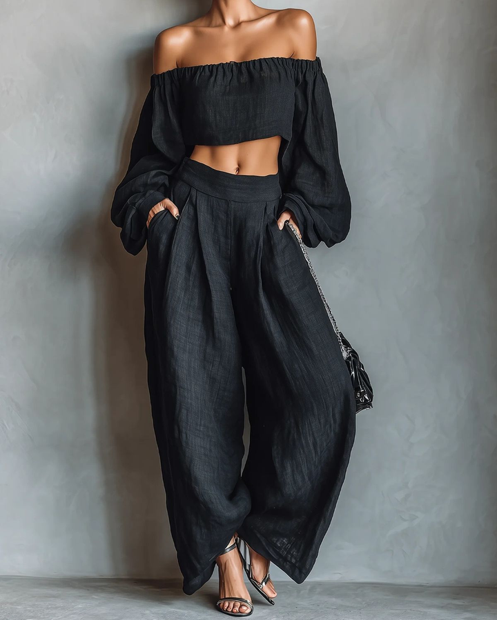 Tess | Off-Shoulder Set with Wide Pants