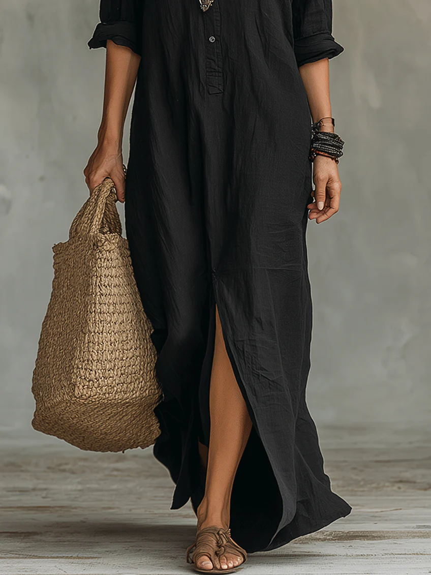 Delores | Relaxed V-Neck Button Maxi Dress