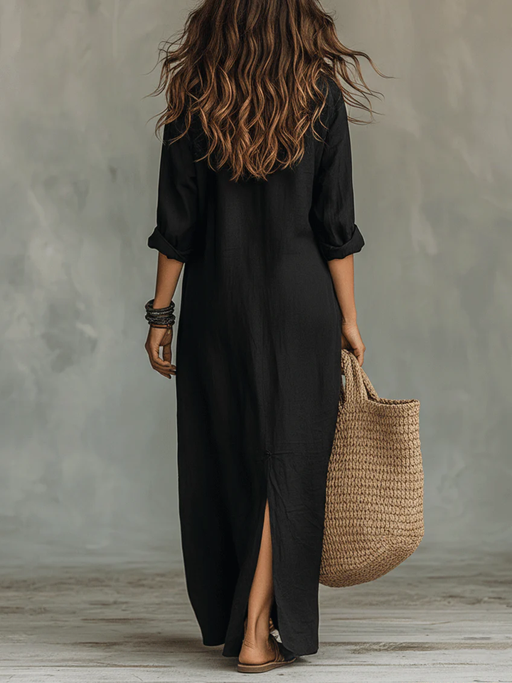 Delores | Relaxed V-Neck Button Maxi Dress