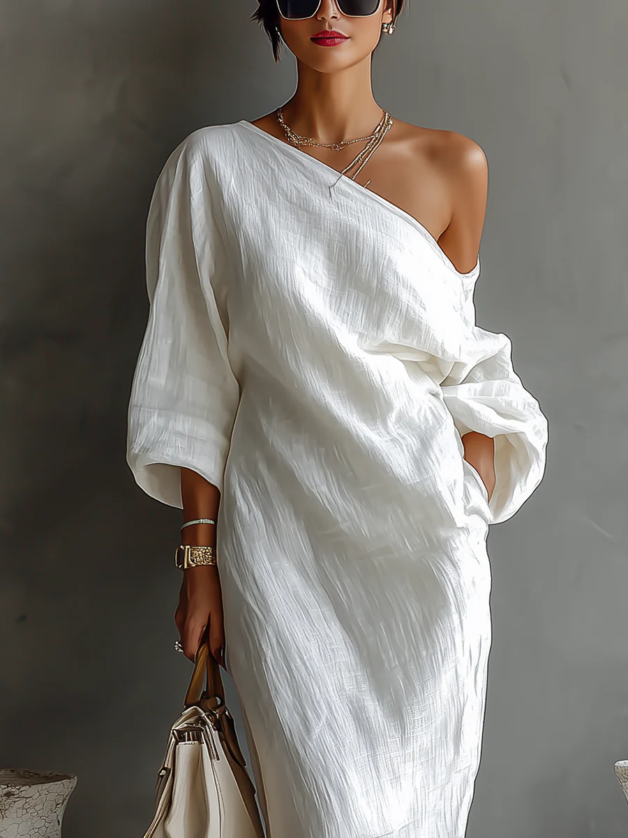 Elise | Elegant Maxi Dress with One Shoulder Strap in White