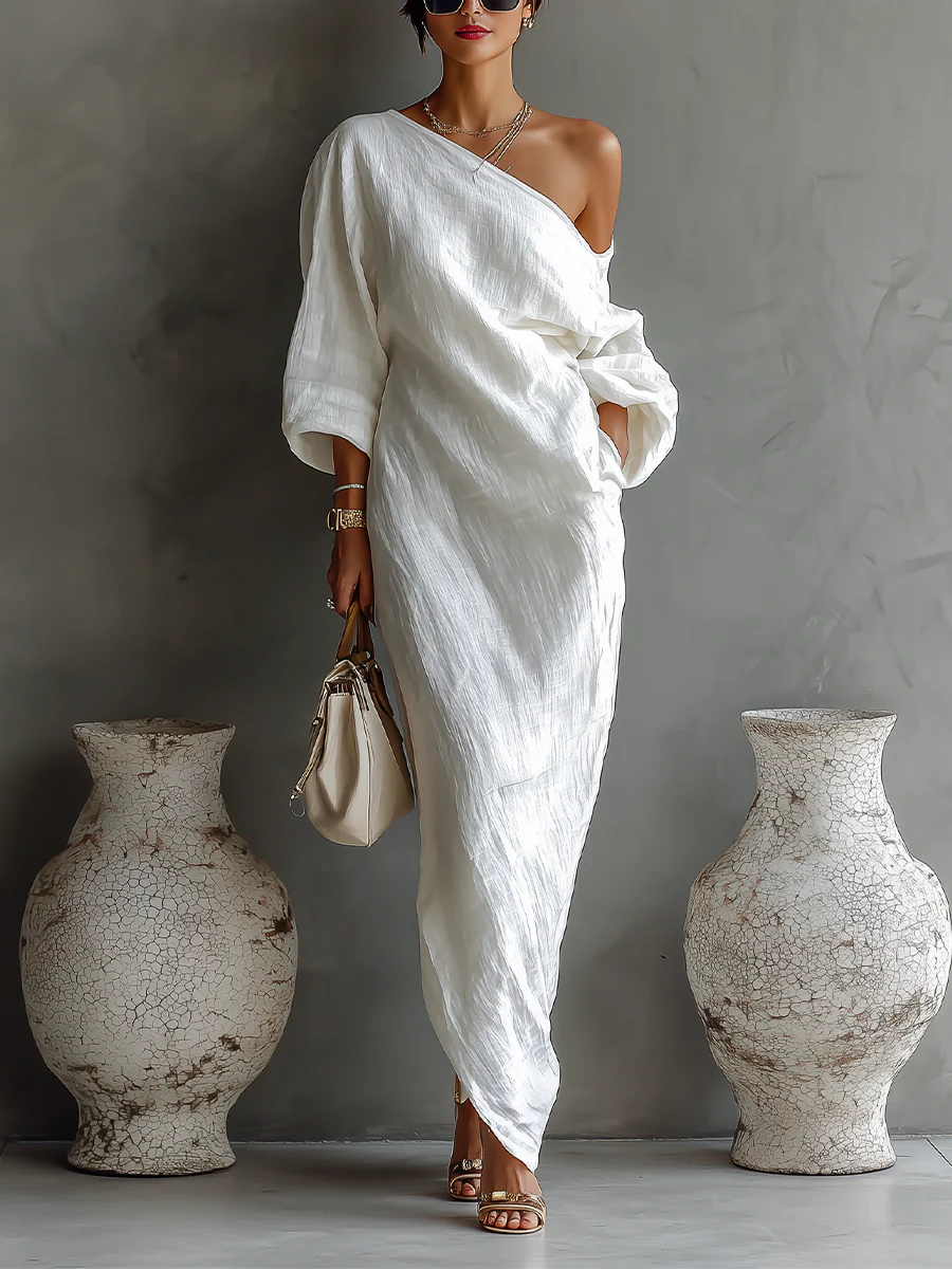 Elise | Elegant Maxi Dress with One Shoulder Strap in White