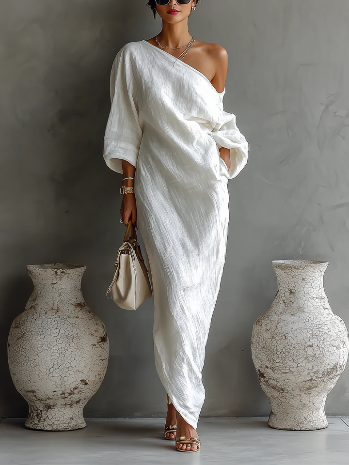 Elise | Elegant Maxi Dress with One Shoulder Strap in White