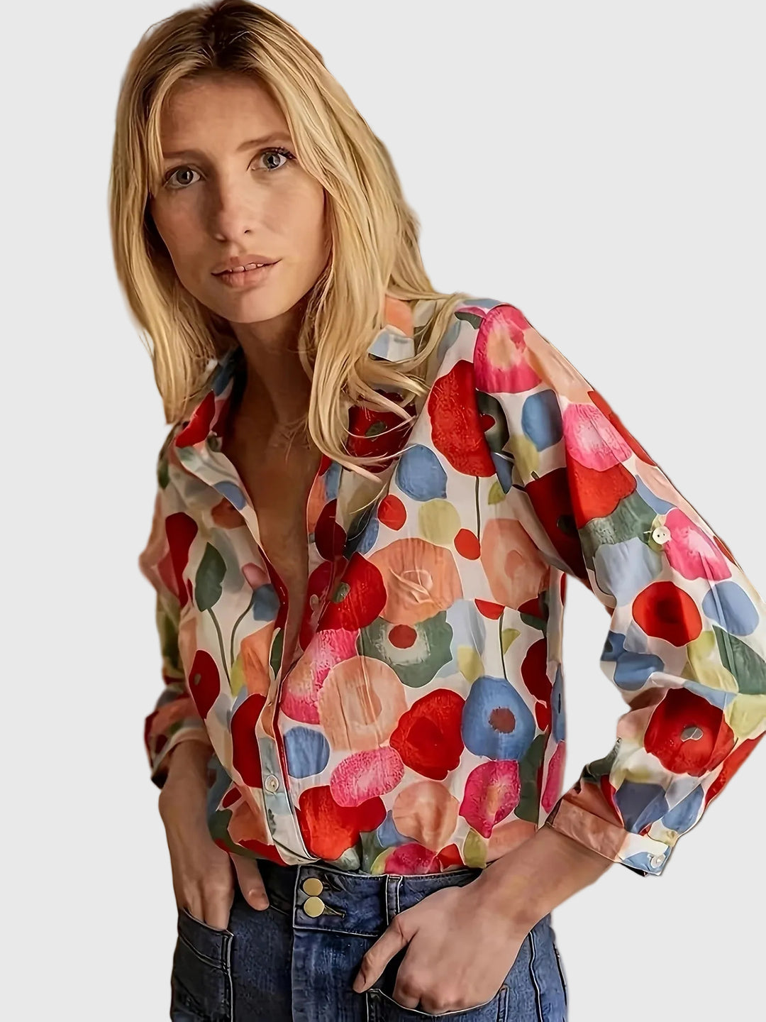 Xyrelle | Vibrant Floral Long-Sleeve Shirt