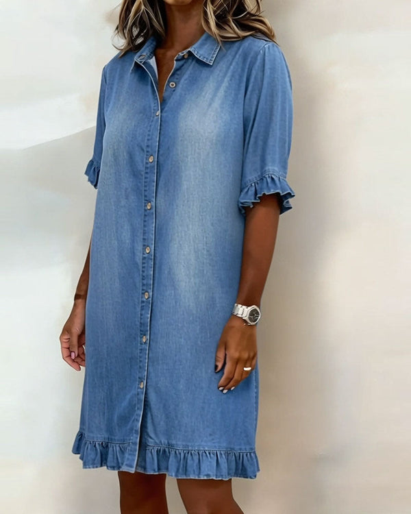 Zandrea | Comfortable Denim Dress With Flattering Rubbing