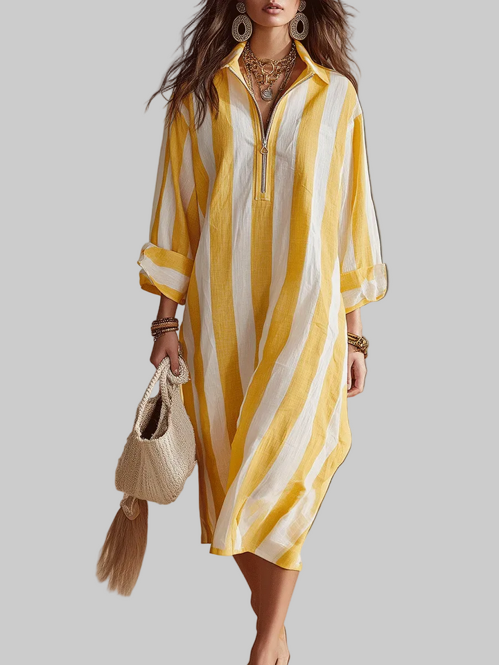 Elowen | Resort Yellow & White Stripe Midi Dress
