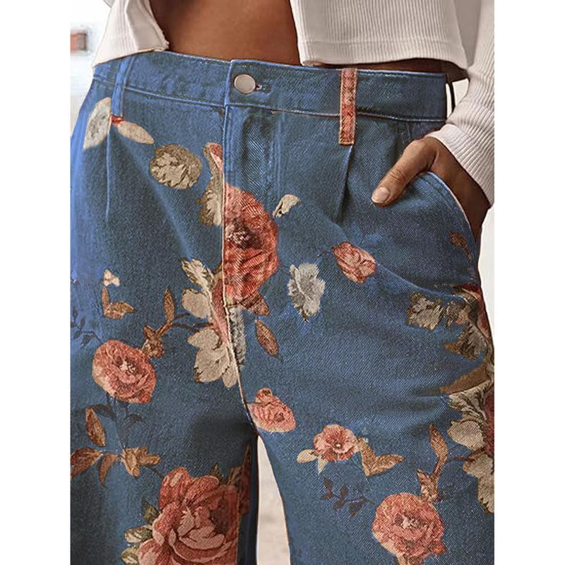 Audrey | Floral Wide Leg High Waist Casual Pants