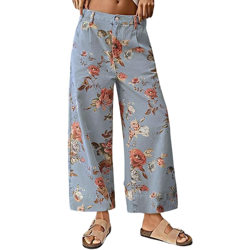 Audrey | Floral Wide Leg High Waist Casual Pants