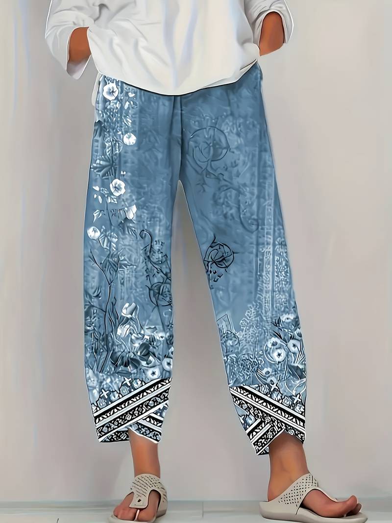 Natasha | Vintage Floral Capri Pant With Elastic Waist