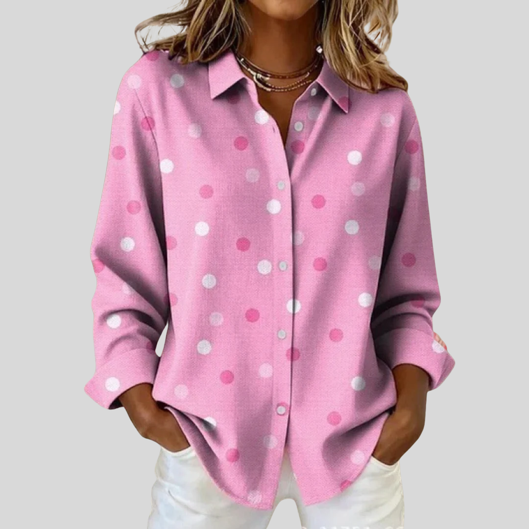 Skylar | Women's Casual Retro Pink Polka Dot Shirt