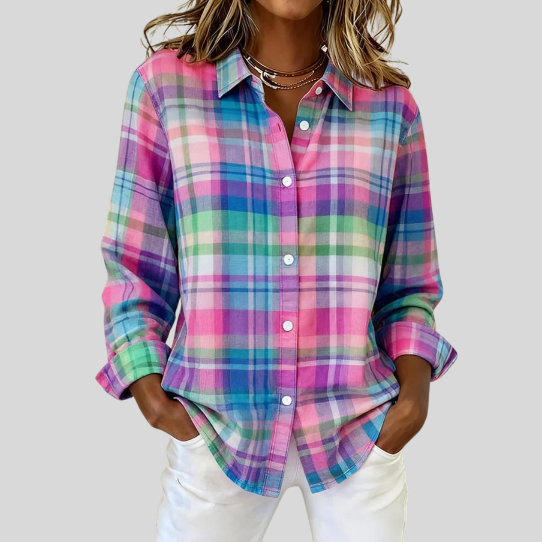 Nora | Women's Casual Retro Pink Plaid Shirt