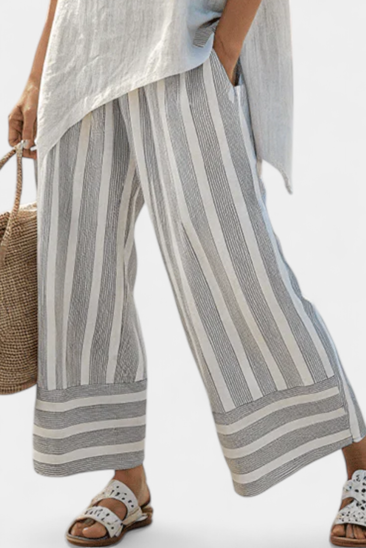 Vivian | Elegant Asymmetrical Blouse & Striped Pants