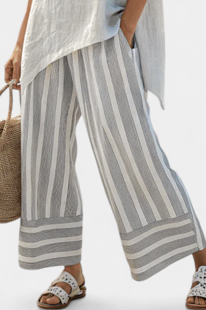 Vivian | Elegant Asymmetrical Blouse & Striped Pants