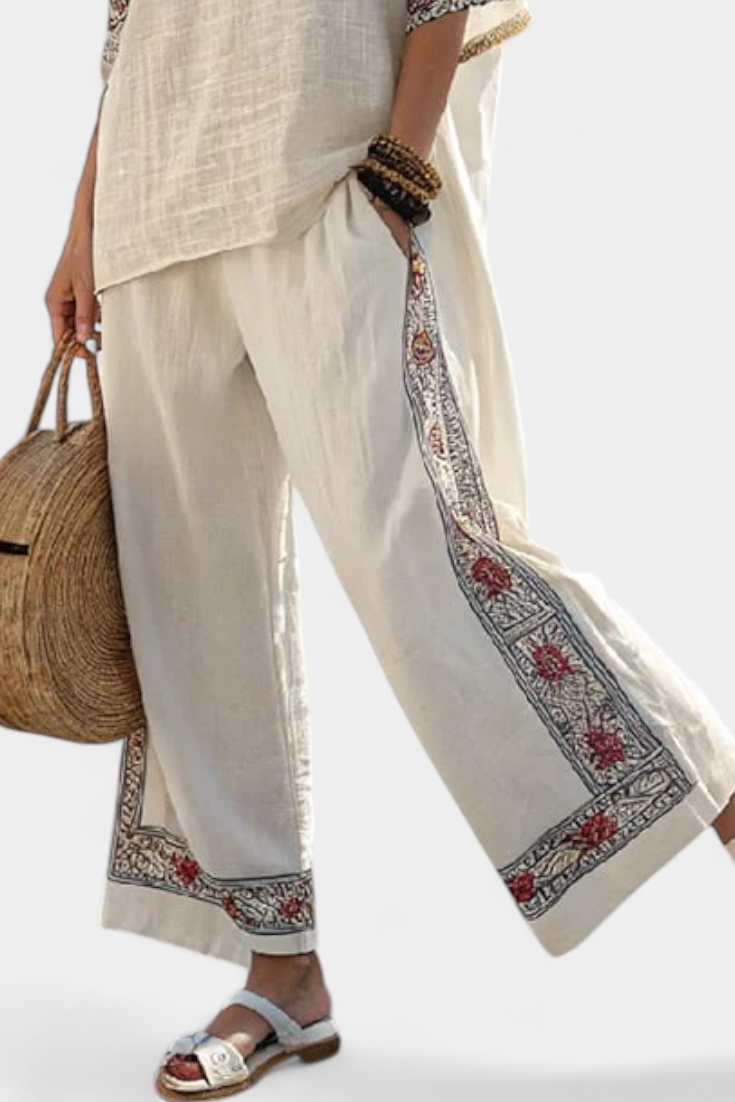 Amelie | Sophisticated Embroidered Raw Blouse & Wide Pants