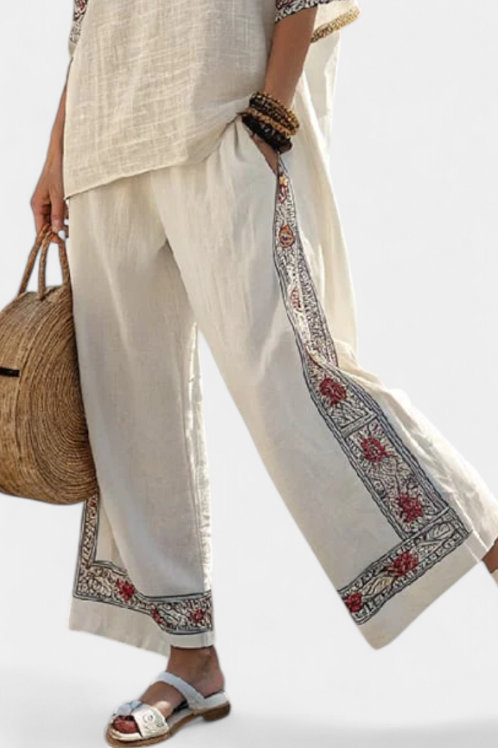 Amelie | Sophisticated Embroidered Raw Blouse & Wide Pants