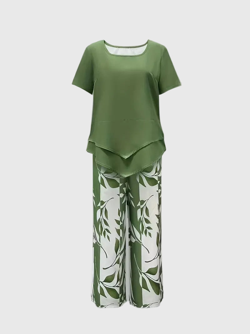 Florelle | Casual Leaf Print Two Piece Set