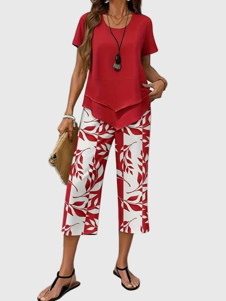 Florelle | Casual Leaf Print Two Piece Set