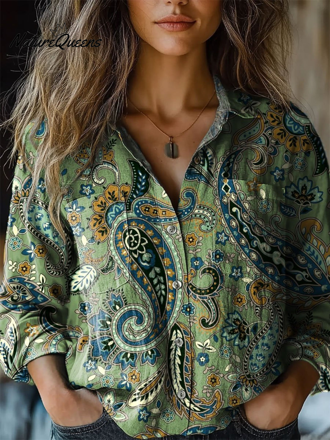 Melissa | Women's Paisley Pattern Art Print Casual Long Sleeve Comfortable Cotton Shirt