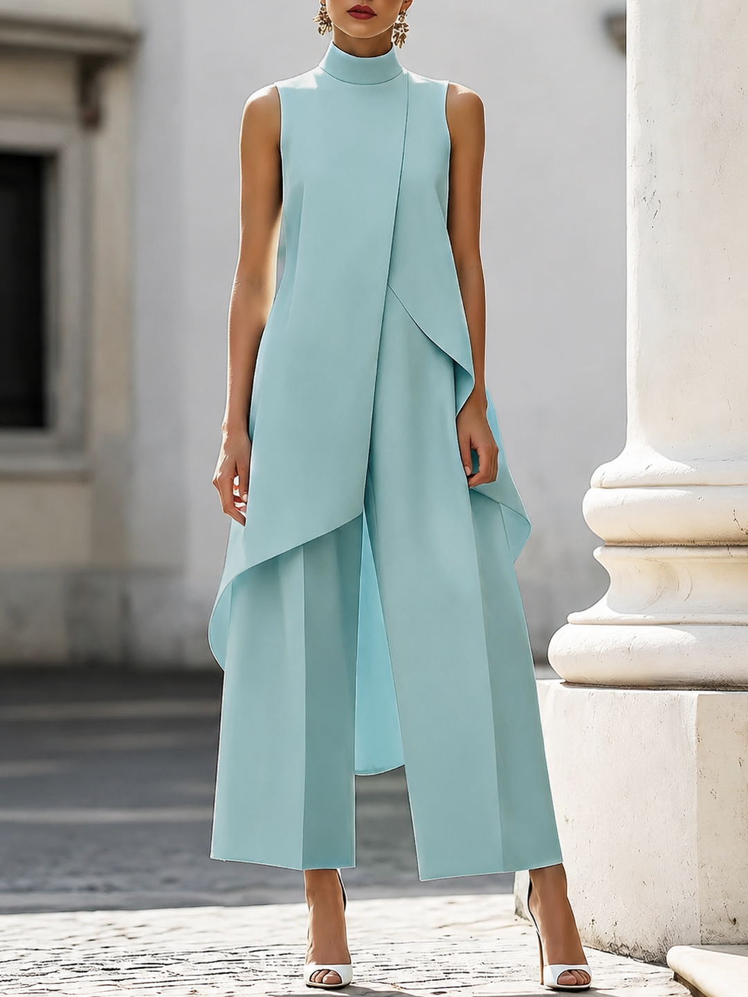 Fleur | Asymmetric Layered Sleeveless Top & Wide-Leg Pants Set