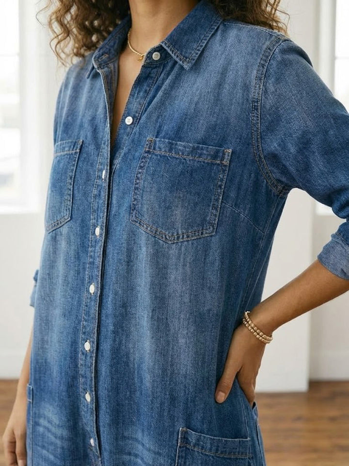 Lorelie | Vintage Washed Soft Cotton Denim Jumpsuit with Button Closure