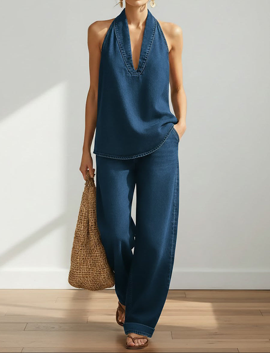 Lorea | Vintage Washed Soft Denim-Look Two-Piece Set
