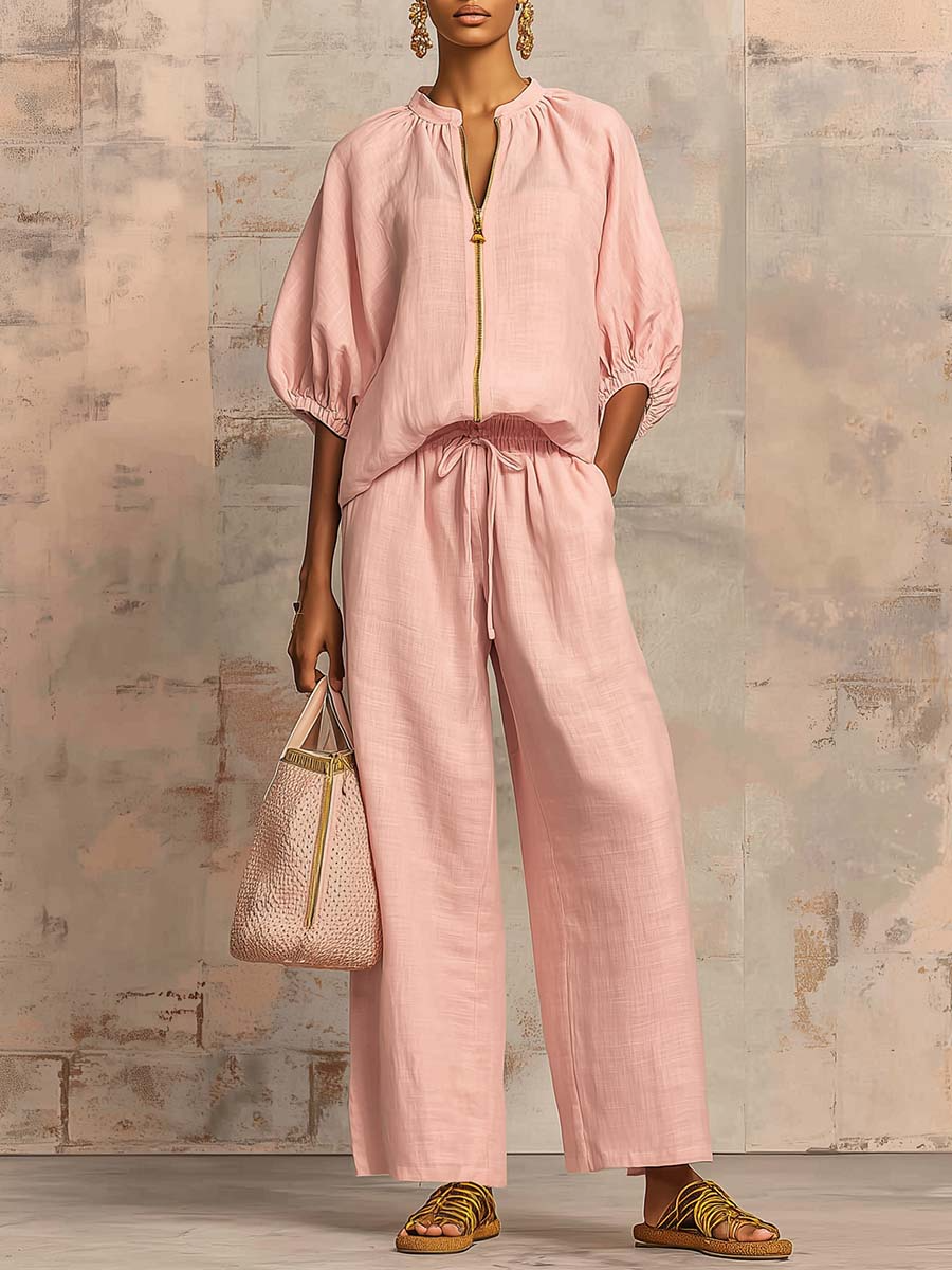 Hailey | Stylish Cozy Shirt Wide-Leg Pants Linen Cotton Two-Piece Set