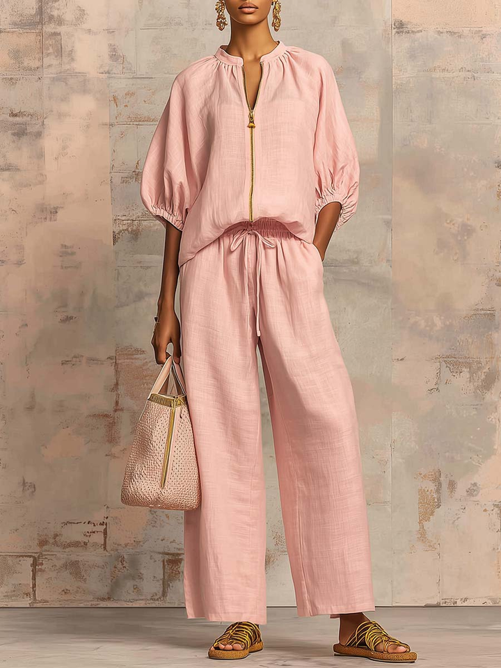 Hailey | Stylish Cozy Shirt Wide-Leg Pants Linen Cotton Two-Piece Set