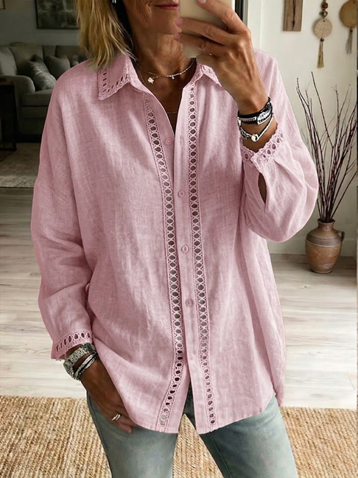 Venice | Casual Long-sleeve Linen-cotton Shirt With Spliced cutout Webbing
