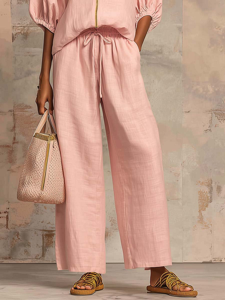 Hailey | Stylish Cozy Shirt Wide-Leg Pants Linen Cotton Two-Piece Set