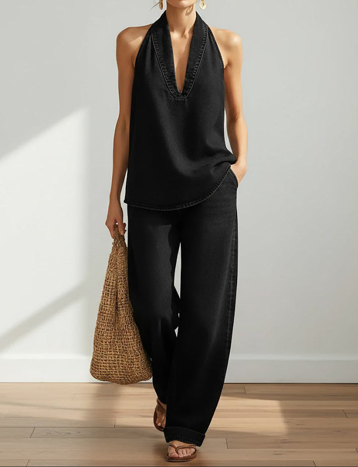 Lorea | Vintage Washed Soft Denim-Look Two-Piece Set