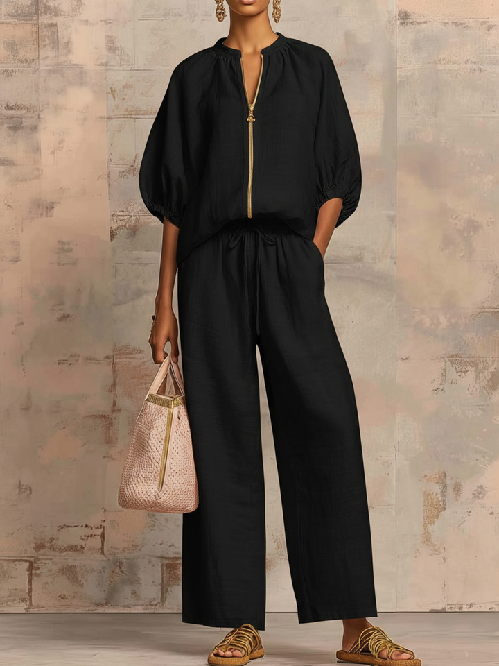 Hailey | Stylish Cozy Shirt Wide-Leg Pants Linen Cotton Two-Piece Set