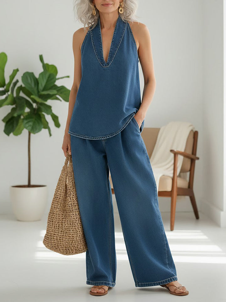 Lorea | Vintage Washed Soft Denim-Look Two-Piece Set
