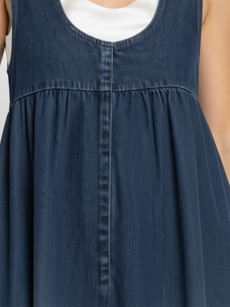 Loretta | Vintage Washed Soft Cotton Feel Denim Maxi Dress