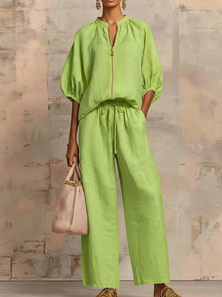Hailey | Stylish Cozy Shirt Wide-Leg Pants Linen Cotton Two-Piece Set