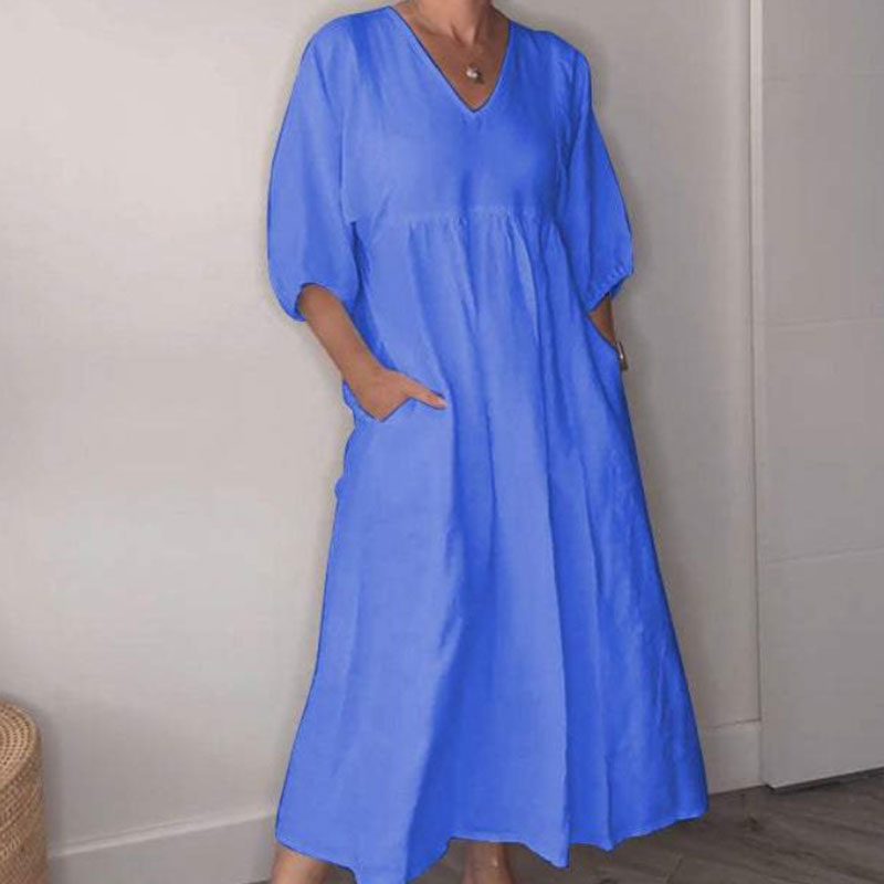 Zandrea | Loose Fit V Neck Midi Dress Lightweight Comfortable