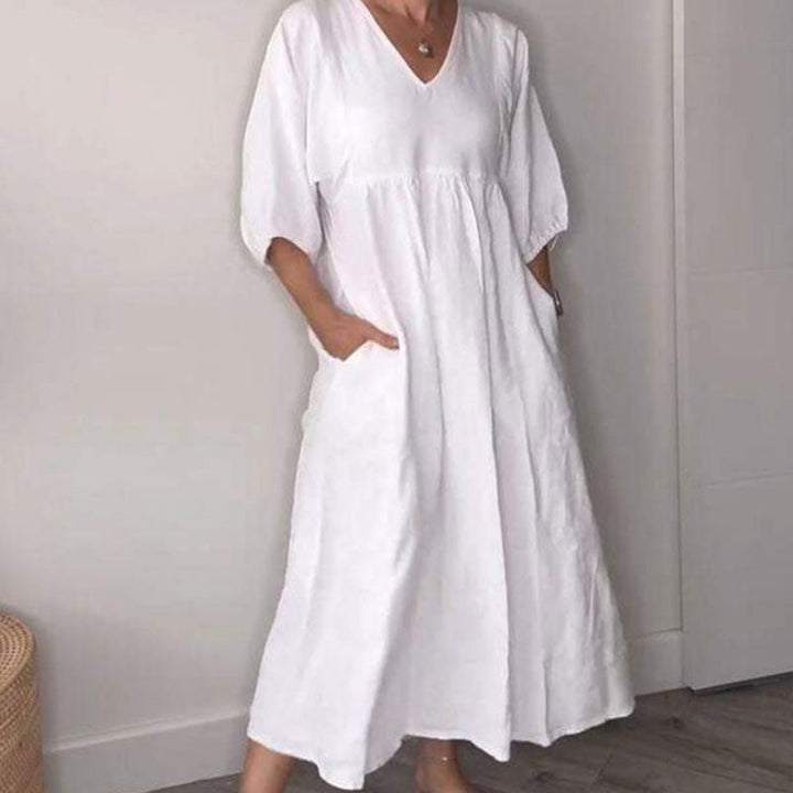 Zandrea | Loose Fit V Neck Midi Dress Lightweight Comfortable