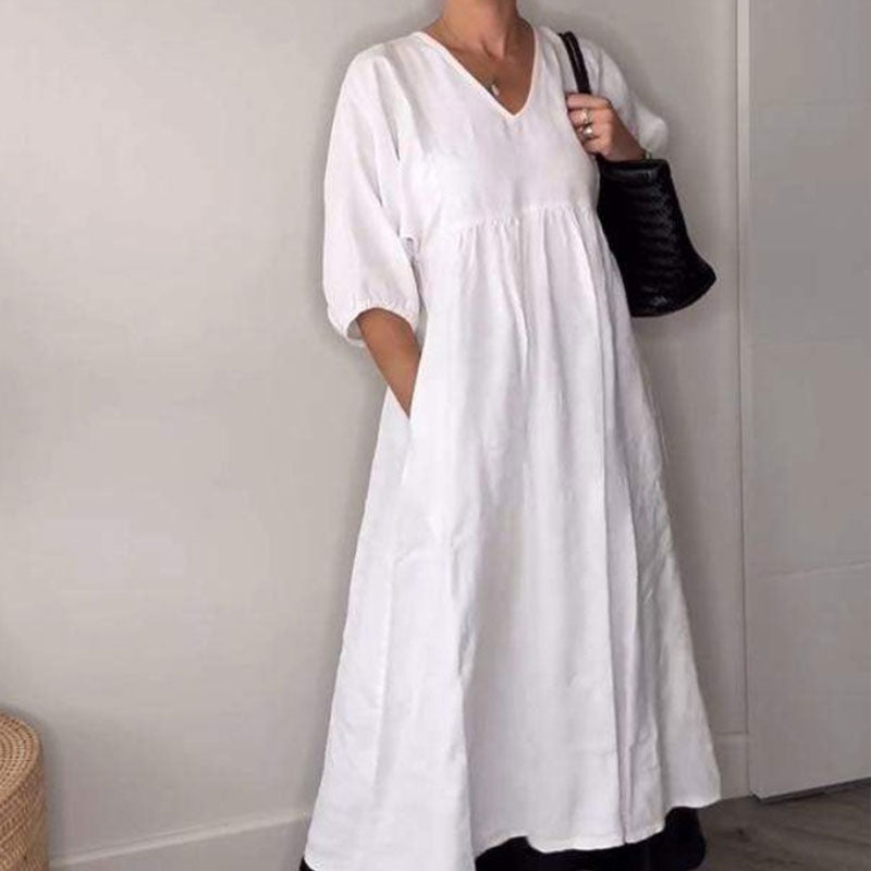 Zandrea | Loose Fit V Neck Midi Dress Lightweight Comfortable